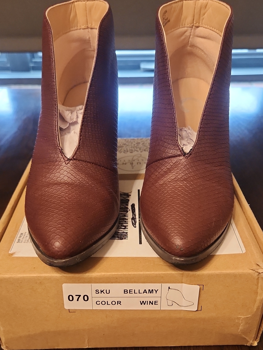 Journee Collection Women's Bellamy Stacked Heel Booties, Wine Color